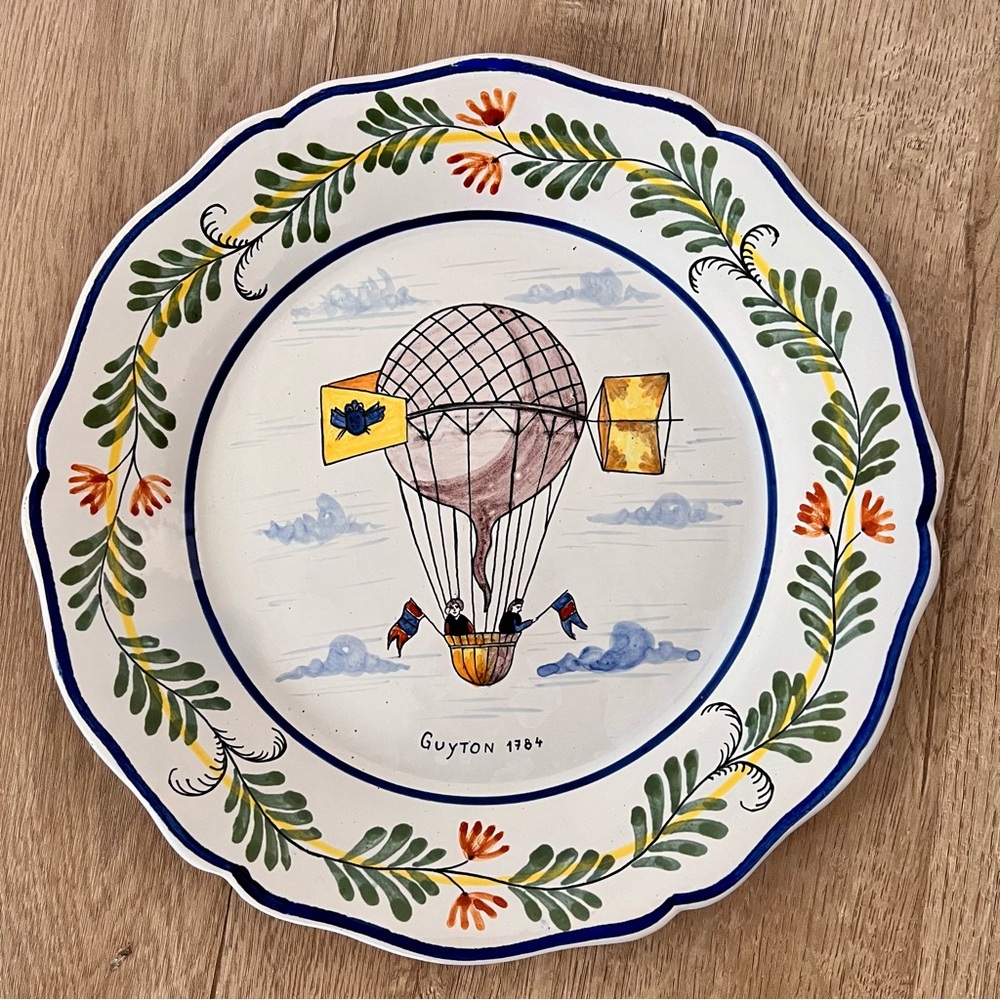 Antique Guyton 1784 France Saks Fifth Ave Balloon Flight Hand Painted Plate 9.75